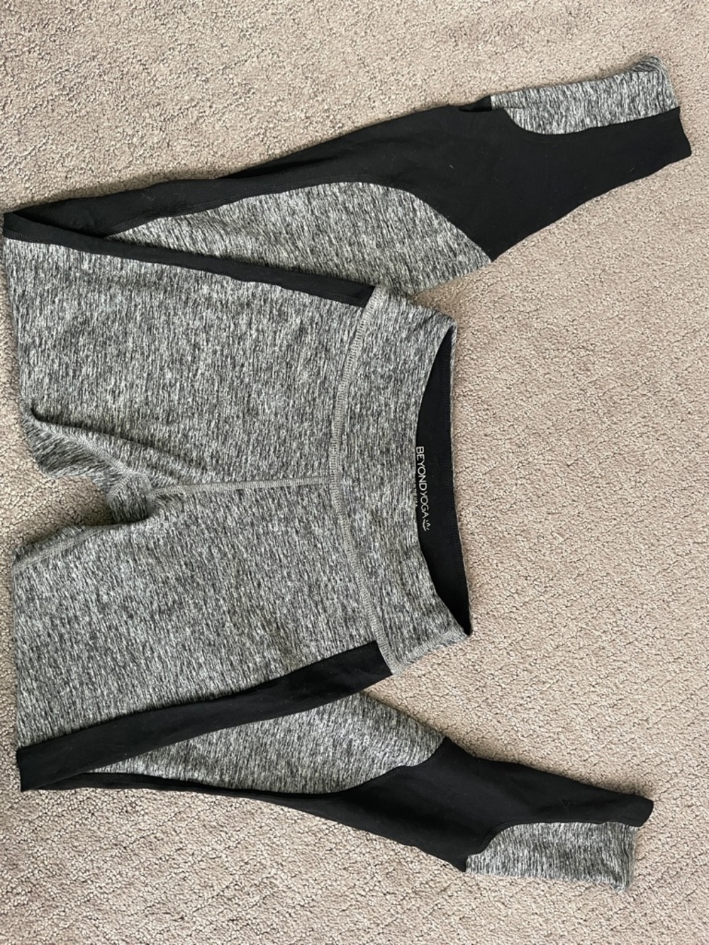 Beyond Yoga Gray Heather Pullover with Black Panels